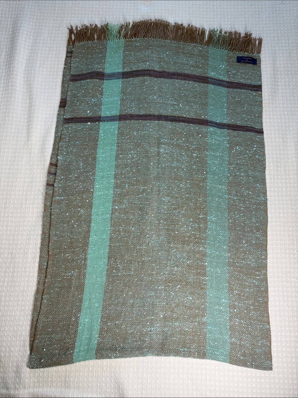 Kathleen Carleton woven scarf/shawl turquoise and brown